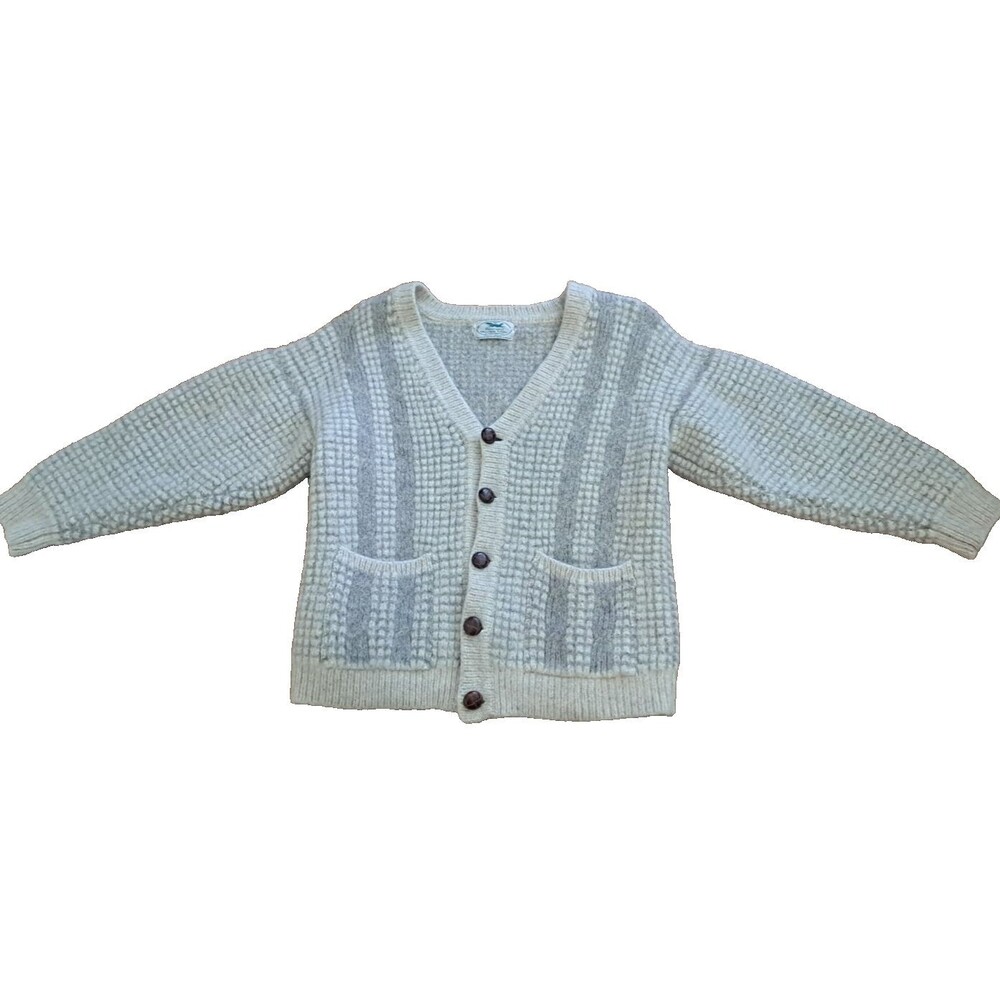 Womens Blarney Woolen Mills Cardigan Sweater Wool Ireland Vintage Gray Beige S